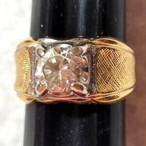 Vintage Lind 14KT HGE Ring – Wide Gold Band – Square Clear CZ Stone – Size 6.25